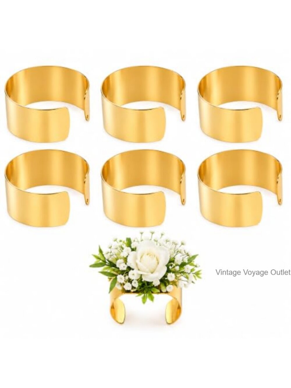 6-Pack Gold-Tone Corsage Wrist Cuff Bracelets Adjustable DIY Wedding
